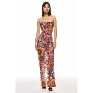 Bronx and Banco Strapless Floral Sequin Gown Multi Color Size S